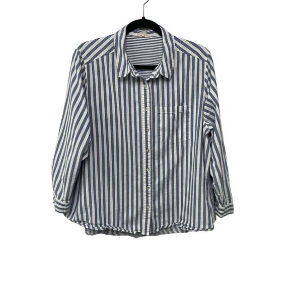 Jane and Delancey Tops - Jane and Delancey Striped Long Sleeve Button Down‎ Shirt Cotton Blue Women's 1X